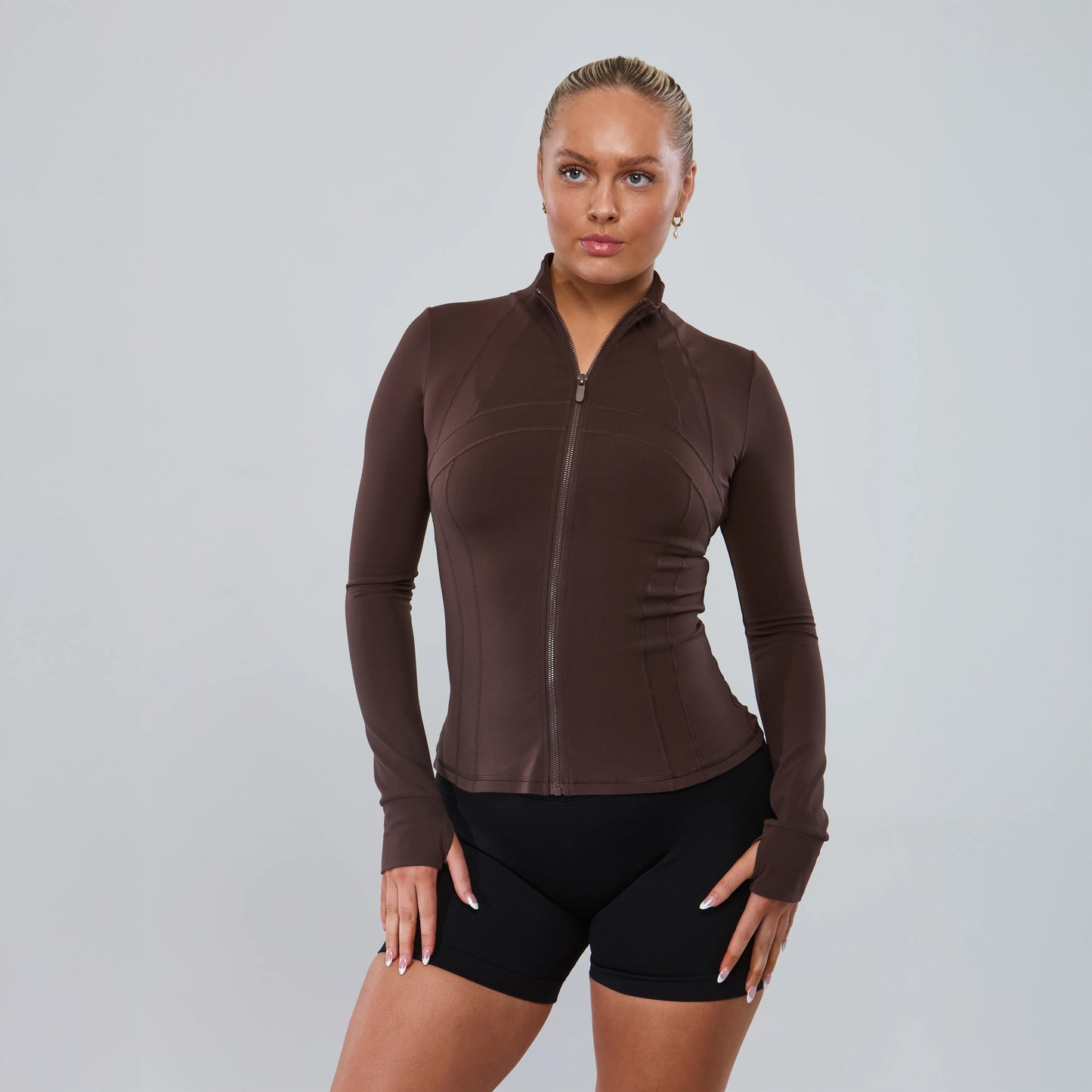 Zip-up Peysa -  Brúnn